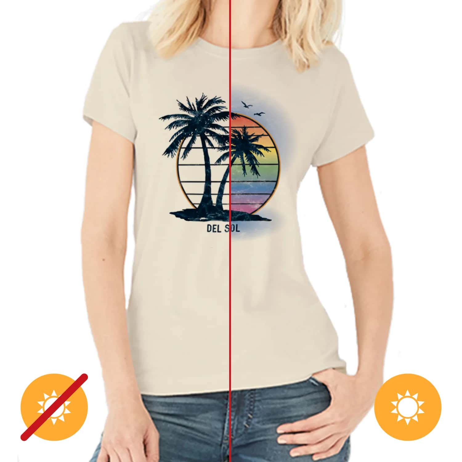 Del Sol Color Changing Boyfriend Tee - Island Palm Sunset for Women